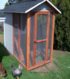 THE WEELSUMMER COOP 4 x 8 with a 4 x 3 enclosed section with perch's and two nest box's will hold 5 to 6 chickens. Built in panels so we can get in small gates. $985.00 with 25 year Timberline comp roof $975.00 with Tin roof.